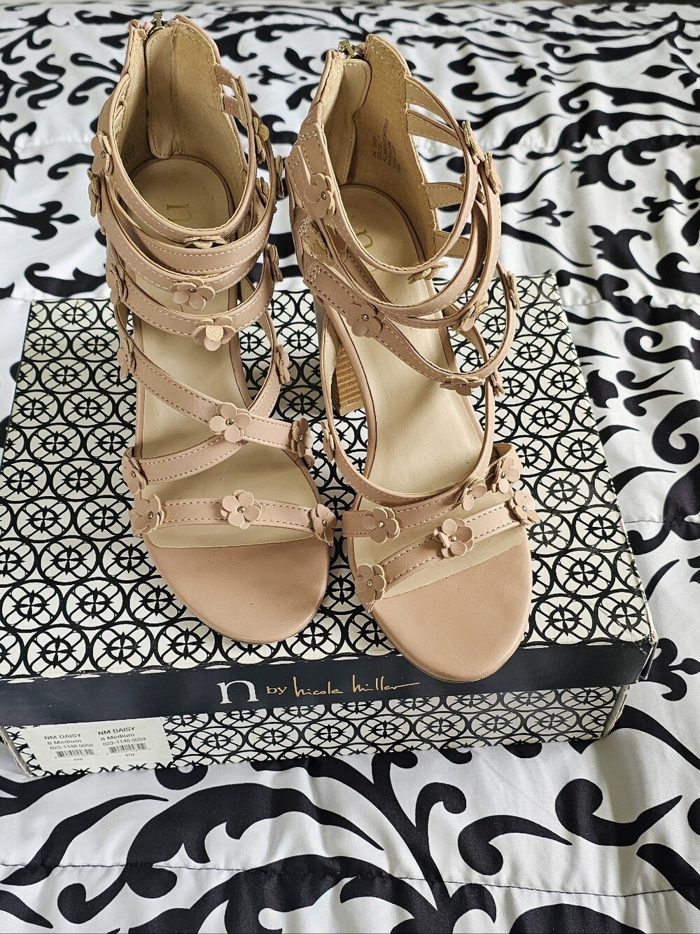 Nicole Miller Blush Color Floral-Strap Sandals